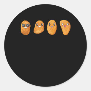 Sticker Rond Drôle Joyeux Nourriture En Colère Nuggets De Poule