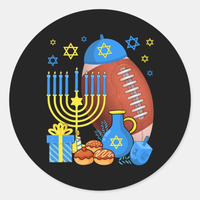 Sticker Rond Drôle Juif Football Ball Menorah Happy Hanoukka (Devant)