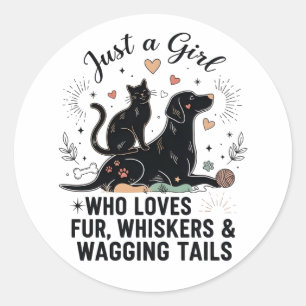 Sticker Rond drôle Juste une fille qui aime les chats et les ch