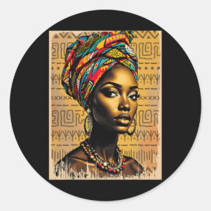 Sticker Rond Drôle Kente Tête Envelopper Femmes afro-américaine