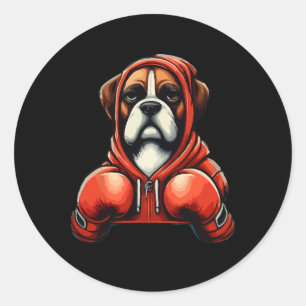 Sticker Rond Drôle Kickboxing Ou Boxer Chien Femme