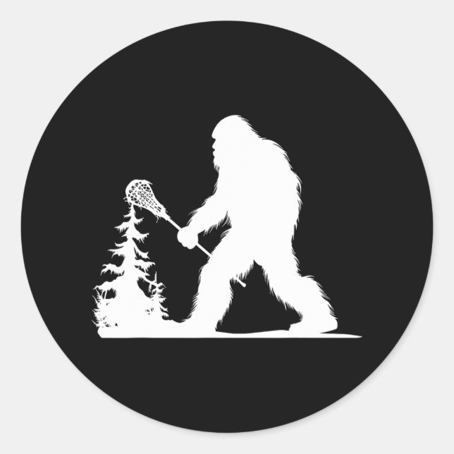 Sticker Rond Drôle Lacrosse Sasquatch Lax Bigfoot (Devant)