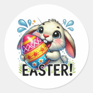 Sticker Rond Drôle Lapin de Pâques