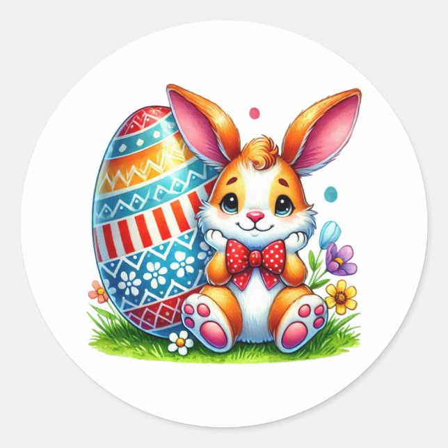 Sticker Rond Drôle Lapin de Pâques (Devant)