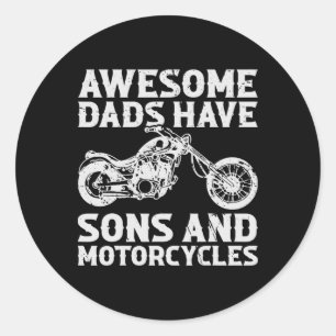 Sticker Rond Drôle Les papas géniaux ont des fils et des motocy