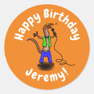 Sticker Rond Drôle lézard chantant avec bande dessinée de micro