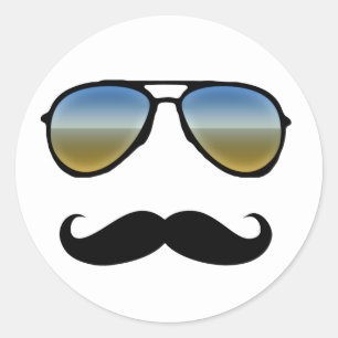 Sticker Rond Drôle Lunettes de soleil Retro avec Moustache