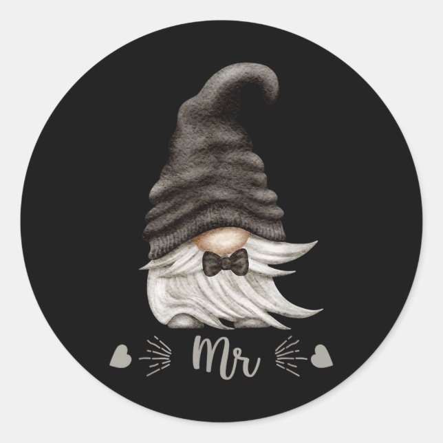 Sticker Rond Drôle M&amp ; Mme Gnome Pour Les Couples Correspon (Devant)