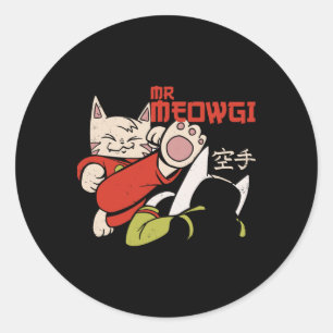 Sticker Rond Drôle M. Meowgi Karate Chat Meow Design Hommes Fem