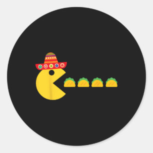 Sticker Rond Drôle Manger Tacos Fiesta Cinco De Mayo Mexicaine