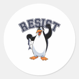 Sticker Rond Drôle Manifestation Pingouin Tee Résiste Pingouin