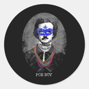 Sticker Rond Drôle mashup de Mardi Gras d'Edgar Allan Poe