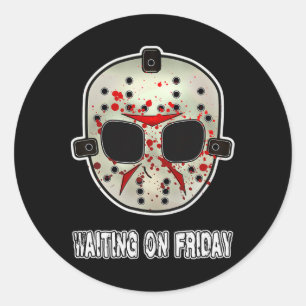 Sticker Rond Drôle Masque Halloween En Attente Vendredi