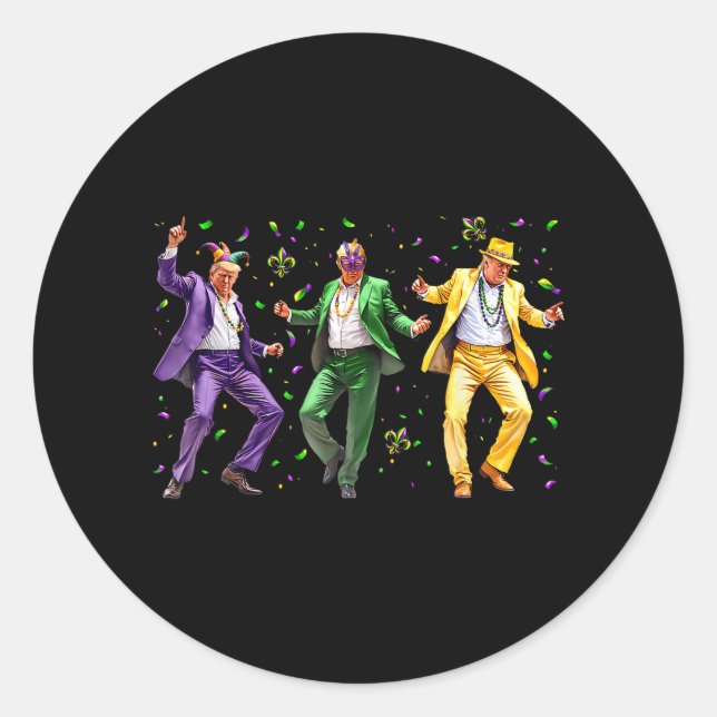 Sticker Rond Drôle Masqué Trump Danse Mardi Gras New Orleans Me (Devant)