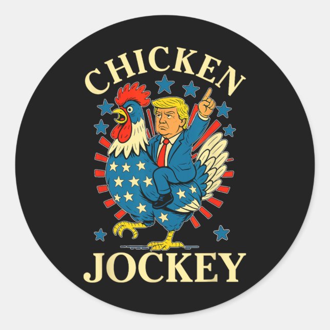 Sticker Rond Drôle Mème Jockey de poulet (Devant)