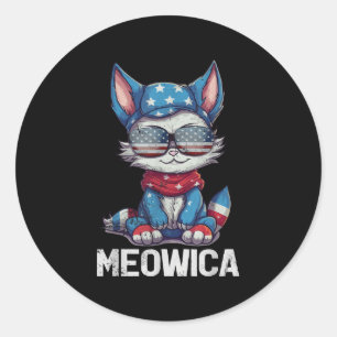 Sticker Rond Drôle Meowica Chat Patriotique Usa America Drapeau