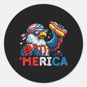 Sticker Rond Drôle Merica Aigle américain Hotdog Patriotique 4