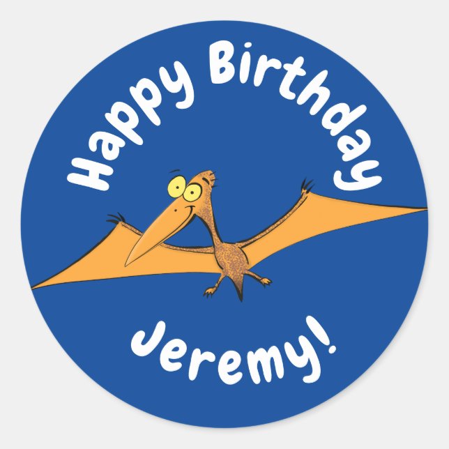 Sticker Rond Drôle mignon dessin animé de pterodactyle volant o (Devant)