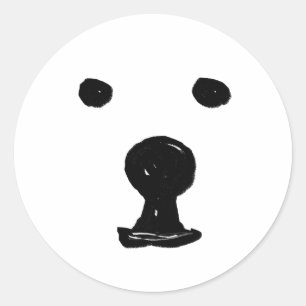 Sticker Rond Drôle mignon Ours Chien croquis visage