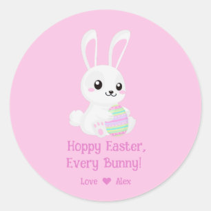 Sticker Rond Drôle mignon Pâques Hoppy Chaque Bunny Pink Classi