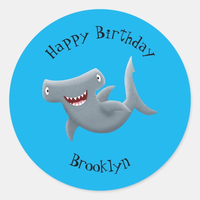 Sticker Rond Drôle mignon requin marteau dessin animé (Devant)