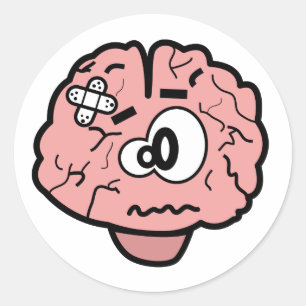 Sticker Rond Drôle Mon Cerveau Blessé Docteur Cartoon