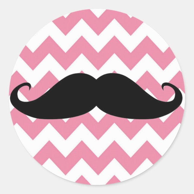 Sticker Rond Drôle Moustache Noire Et Motif Chevron Rose (Devant)
