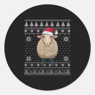 Sticker Rond Drôle Mouton Vilain Sweat de Noël Père Noël Xmas P