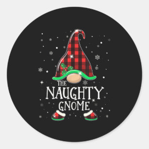 Sticker Rond Drôle Naughty Gnome Buffalo Plaid Matching Christa