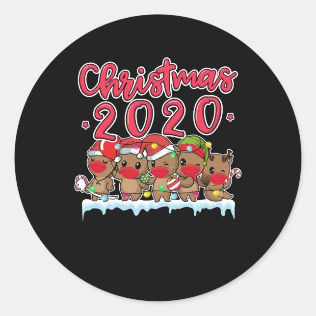 Sticker Rond Drôle Noël 2020 Otters Visage Masque Otter Long (Devant)