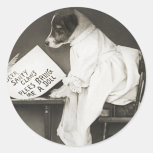 Sticker Rond Drôle Noël Chien Xmas attentes