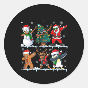 Sticker Rond Drôle Noël Dabbing Père Noël Elf Deer Friends Xma