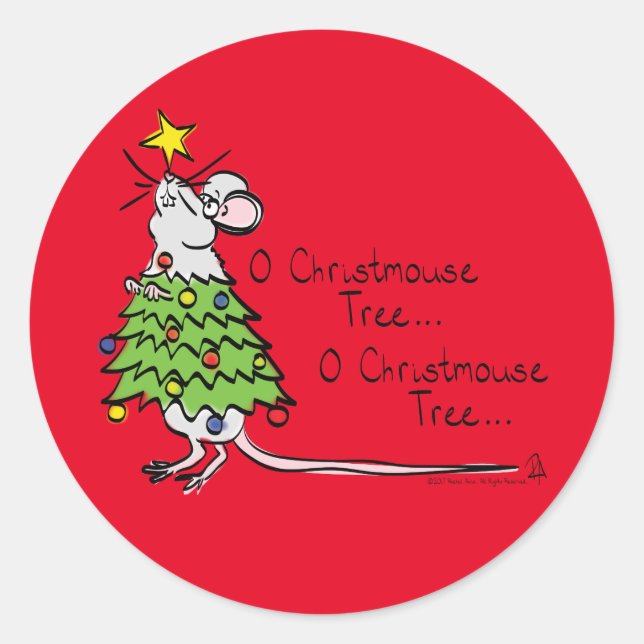 Sticker Rond Drôle Noël mignon Souris Arbre Cartoon (Devant)