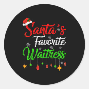Sticker Rond Drôle Noël Père Noël Favori Waitress Noël