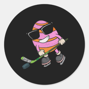 Sticker Rond Drôle Oeuf de Pâques Jouer Ice Hockey Sport Lover 