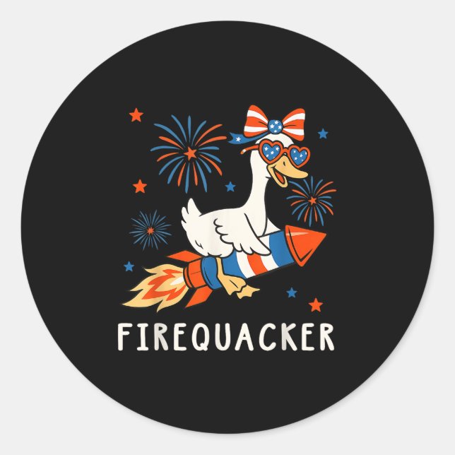 Sticker Rond Drôle Oie Quart Juillet Firequacker Indépendance (Devant)