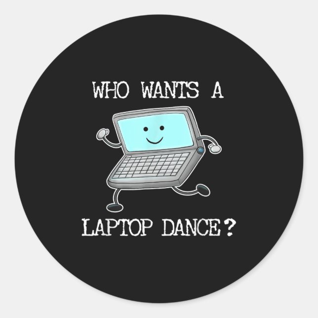 Sticker Rond Drôle Ordinateur portable Danse Danse Ordinateur P (Devant)