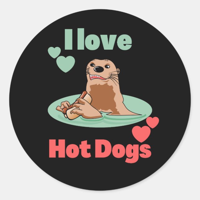 Sticker Rond Drôle Otter Manger un Snack. Adorable (Devant)