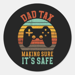 Sticker Rond Drôle Papa Taxe Manette Rétro Gamer Fête des Pères