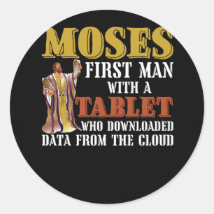 Sticker Rond Drôle Pâque Juive Moïse Tablet Données Cloud Comp