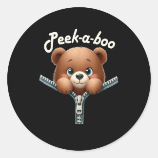Sticker Rond Drôle - Peekabo - Ours