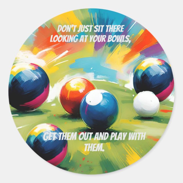Sticker Rond Drôle Pelouse Bowls Couleur Splash, (Devant)