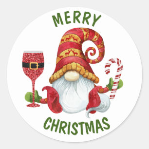 Sticker Rond Drôle Père Noël Party Gnome