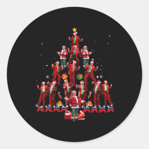 Sticker Rond Drôle Père Noël Trump Dance Tree Noël Pyjama Noël