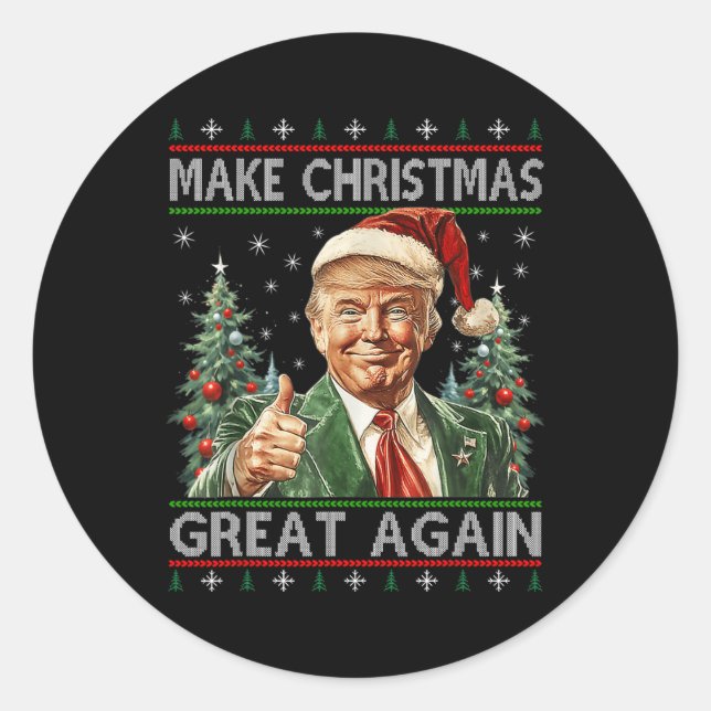Sticker Rond Drôle Père Noël Trump Rendre sa grandeur à Noël (Devant)