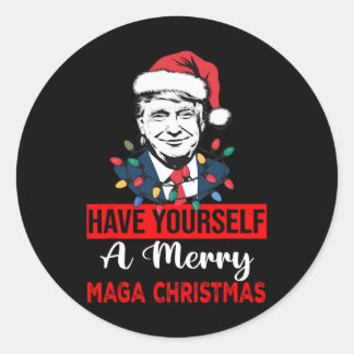Sticker Rond Drôle Père Noël Trump S'Est Joyeux Noël