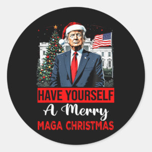 Sticker Rond Drôle Père Noël Trump S'Est Joyeux Noël