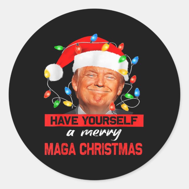 Sticker Rond Drôle Père Noël Trump S'Est Joyeux Noël (Devant)