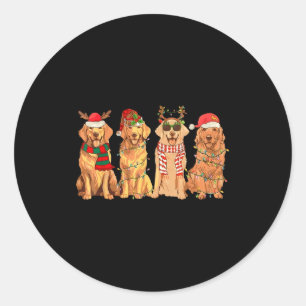 Sticker Rond Drôle Père Noël Vintage Chien Retriever Doré Noël
