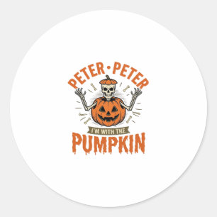 Sticker Rond Drôle Peter Peter Citrouille Halloween Squelette C